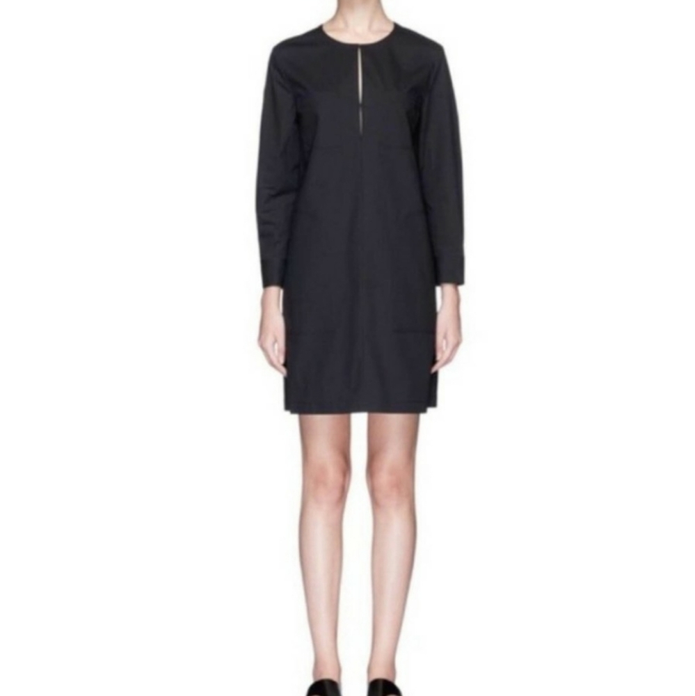 Theory Dress Jullitah B Spit Front light Poplin Black Tunic Size 8‎ NWOT